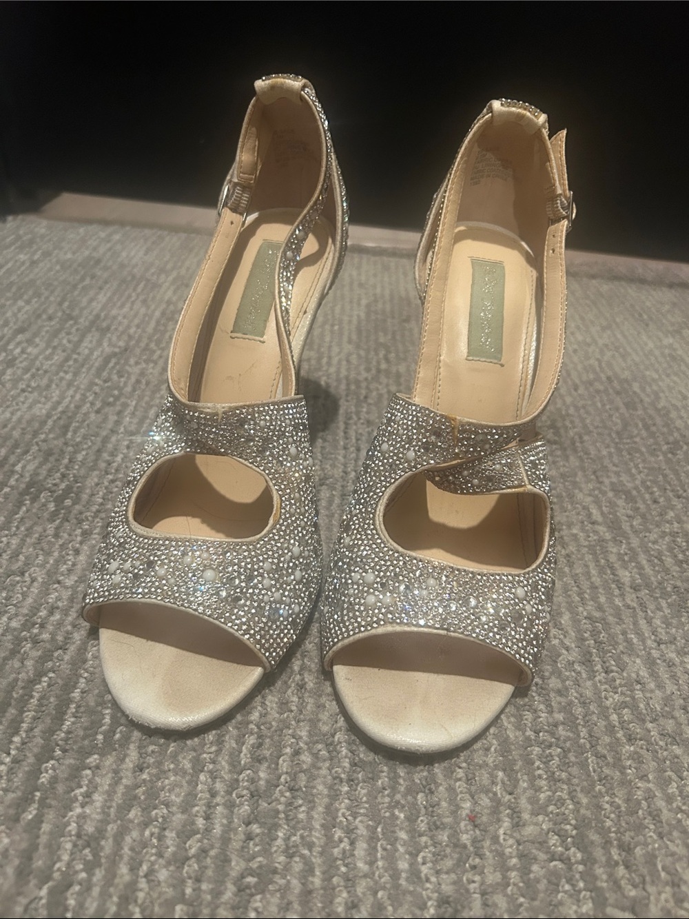 Betsey Johnson Silver Crystal Embellished Open-Toe Heels
